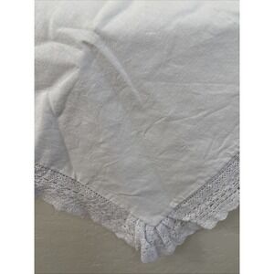 Simply Shabby Chic White  Crochet Lace Hems KING  Linen Cotton Pillow Shams New